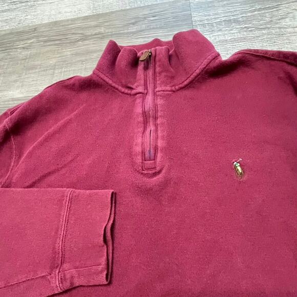 Polo‎ Ralph Lauren Burgundy Red Mens L Estate Rib Quarter Zip Sweater Preppy - Picture 1 of 9